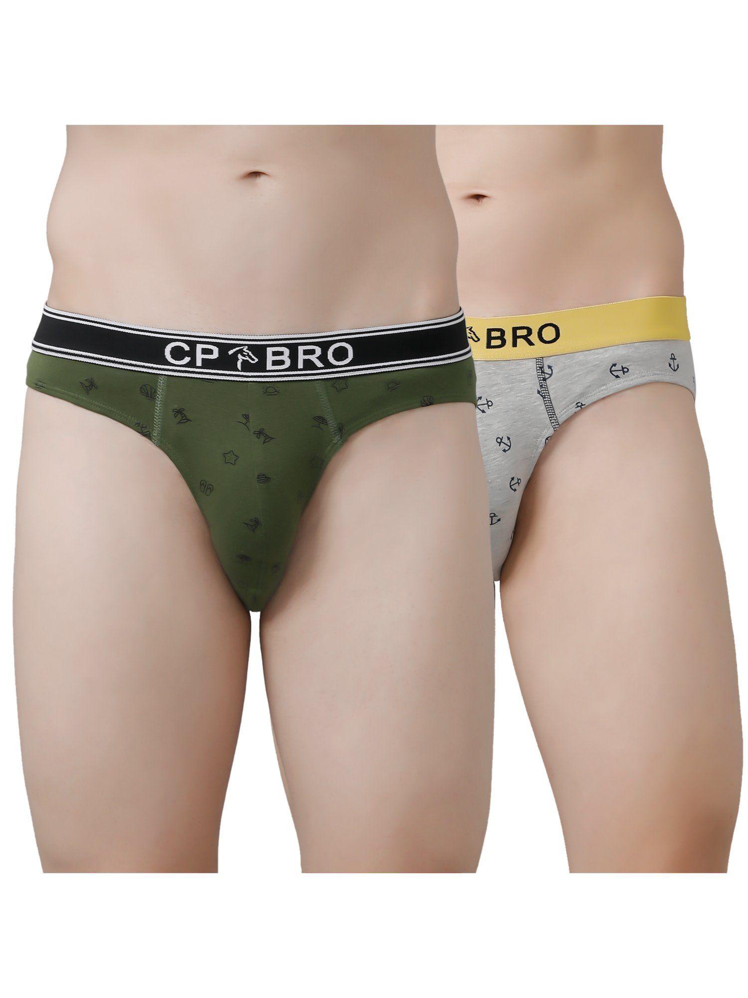 printed briefs with exposed waistband value - olive green & grey anchor (pack of 2)