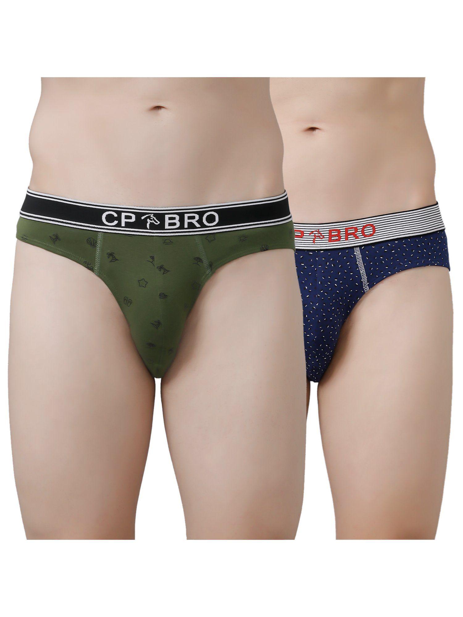 printed briefs with exposed waistband value - olive green & navy dot (pack of 2)