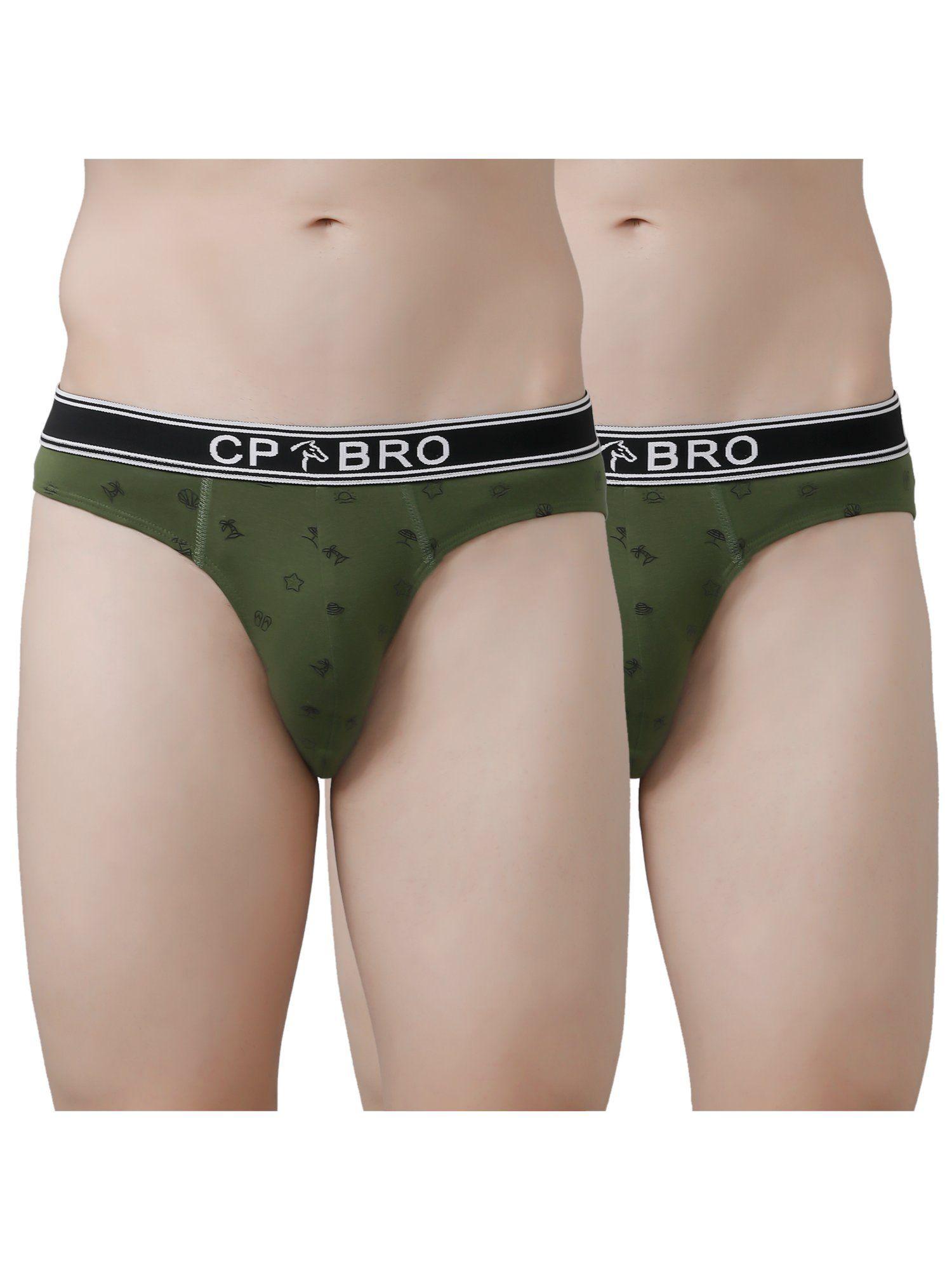 printed briefs with exposed waistband value - olive green (pack of 2)