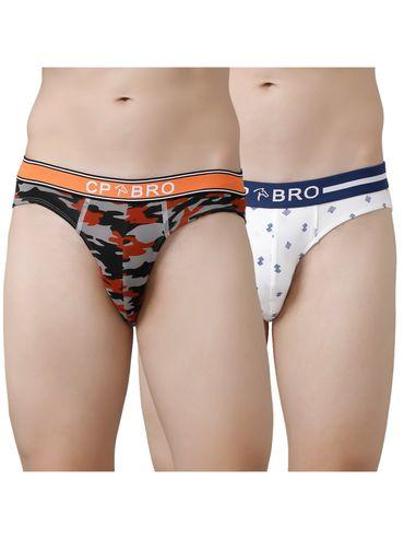 printed briefs with exposed waistband value - orange & white (pack of 2)