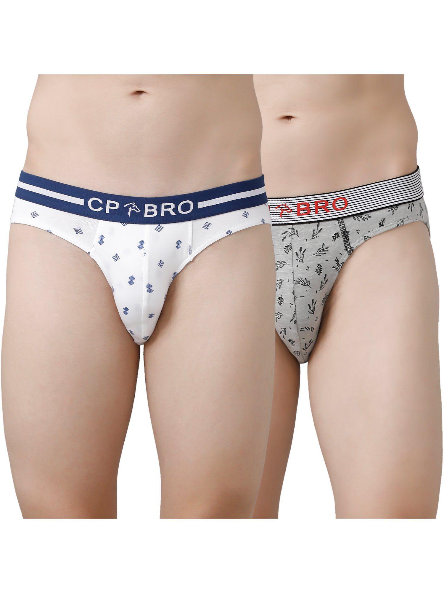 printed briefs with exposed waistband value - white & grey (pack of 2)