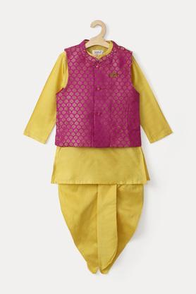 printed brocade mandarin infants boys dhoti kurta set - yellow