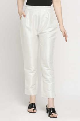 printed brocade relaxed fit women's pants - ivory