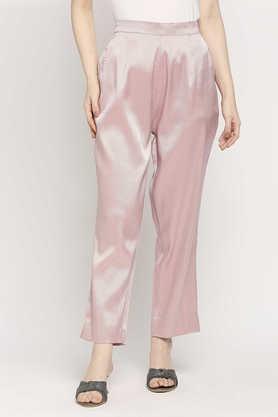 printed brocade relaxed fit women's pants - pink