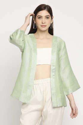 printed brocade relaxed fit women's shrug - green