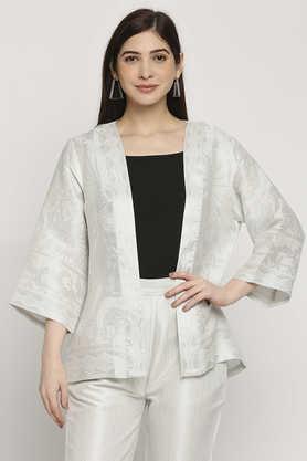 printed brocade relaxed fit women's shrug - white