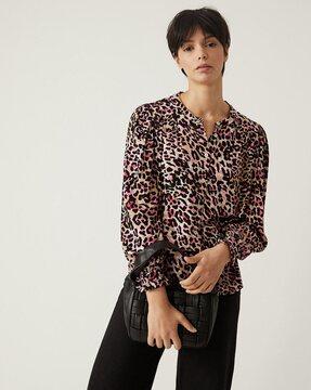 printed button detail blouse top