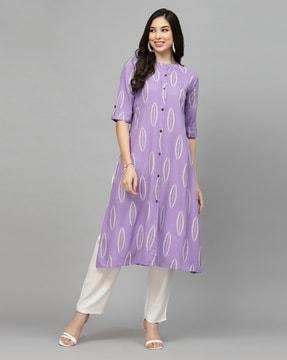 printed button-down a-line kurta