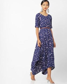 printed button-down cowl dress