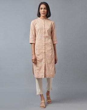 printed button-down straight kurta