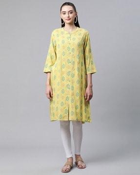 printed button-down straight kurta