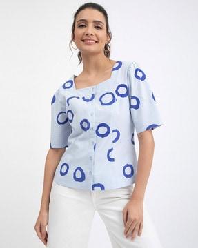 printed button-down top