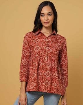 printed button-down top