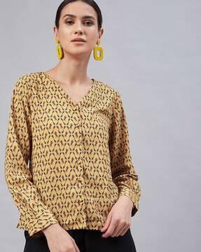 printed button-down tunic top