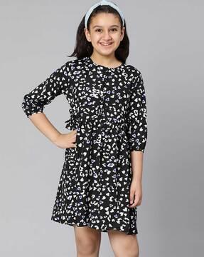 printed button-front fit & flare dress