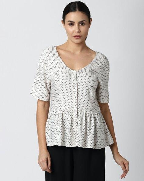 printed button-front peplum top