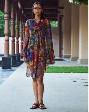 printed button-front tunic