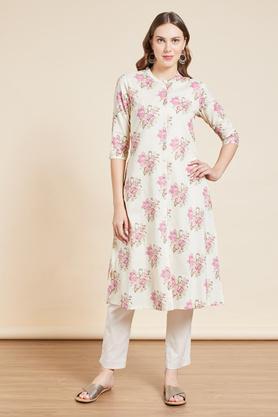 printed calf length casual wear kurta - off white