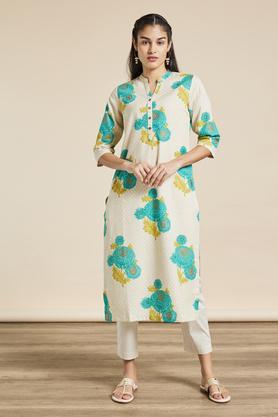 printed calf length casual wear kurta - off white