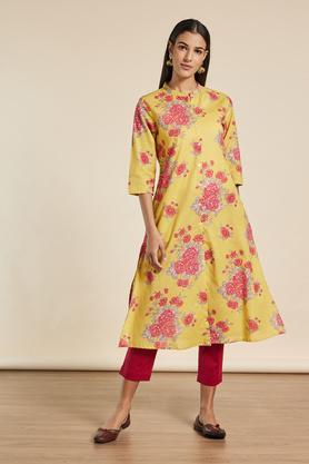 printed calf length casual wear kurta - yellow