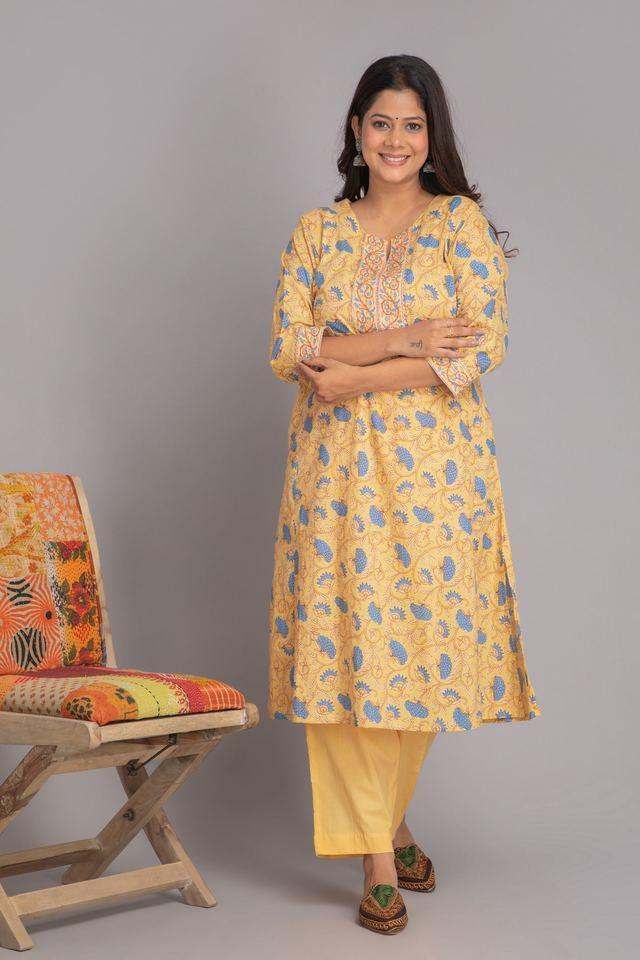 printed calf length cotton knitted womens kurta set