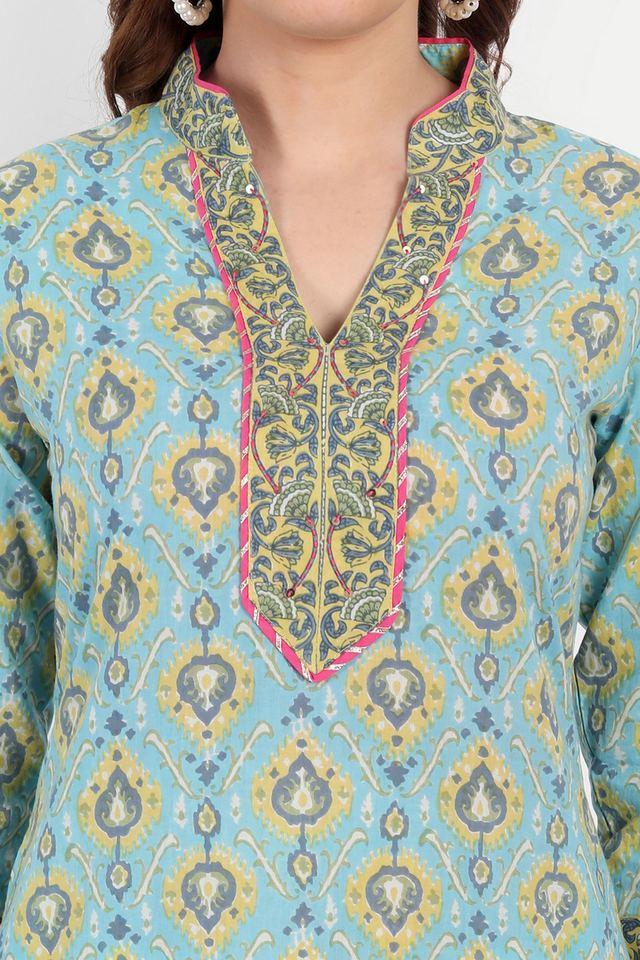 printed calf length cotton knitted womens kurta set