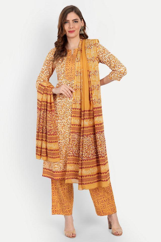 printed calf length cotton knitted womens kurta set