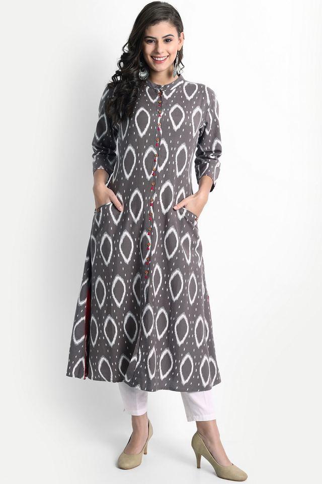 printed calf length cotton knitted womens kurta set