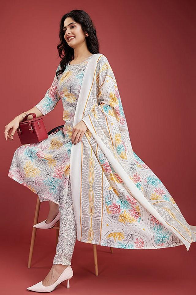 printed calf length cotton womens kurta set