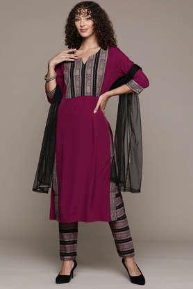 printed calf length crepe woven women's kurta and pant with dupatta set - pink