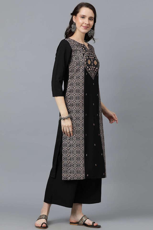 printed calf length crepe woven womens kurta and palazzo set