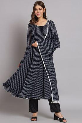 printed calf length georgette knitted women's kurta set - black