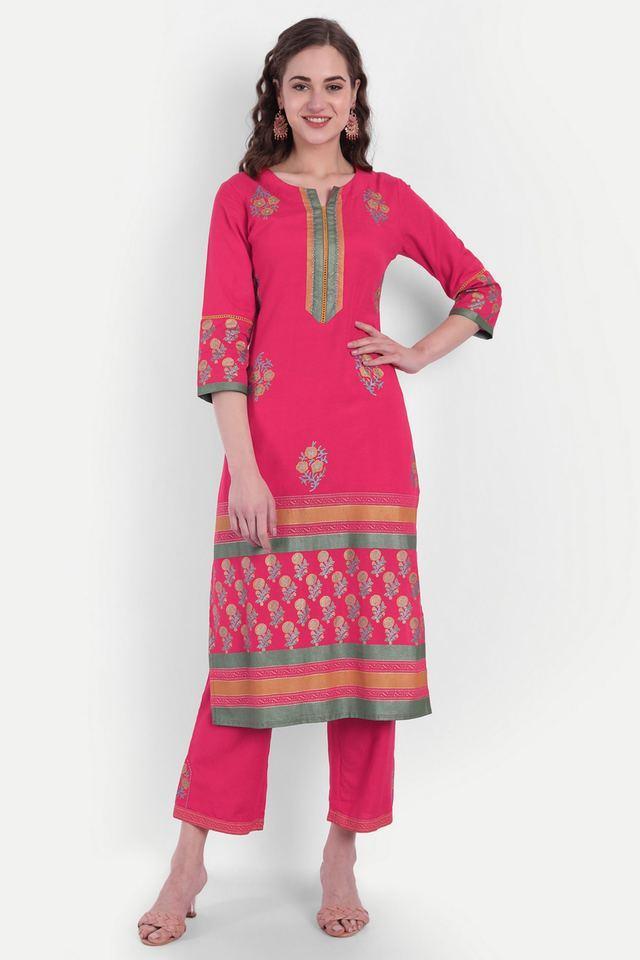 printed calf length rayon knitted womens kurta set