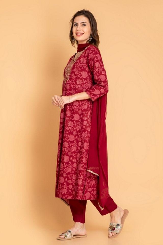 printed calf length rayon knitted womens kurta set