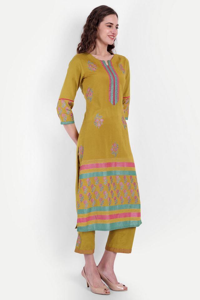 printed calf length rayon knitted womens kurta set