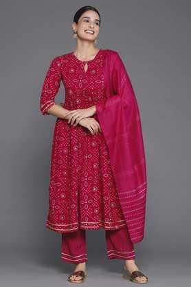 printed calf length rayon woven women's a-line kurta set - red