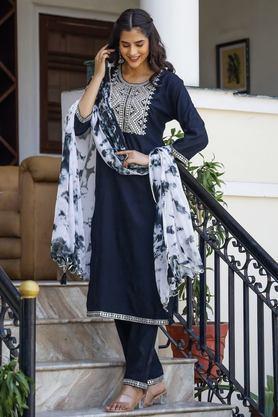 printed calf length rayon woven women's kurta set - black
