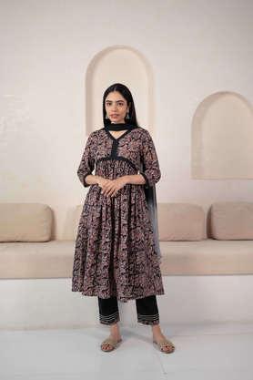 printed calf length viscose blend woven women's kurta palazzo dupatta set - multi