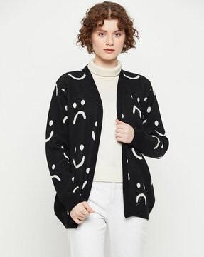 printed cardigan with zip-front closure