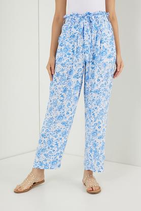 printed casual pants for women - blue