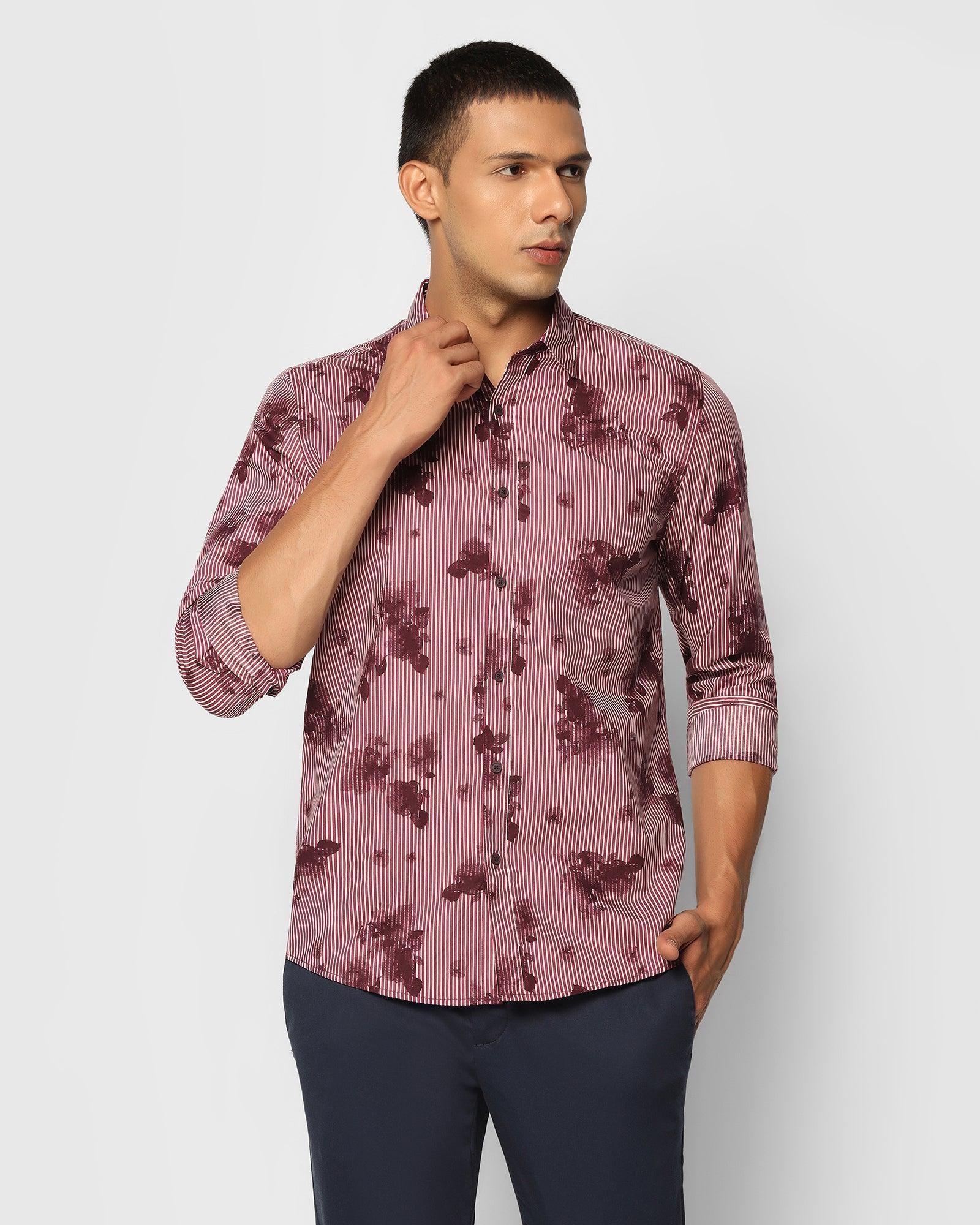 printed casual shirt in plum (penny)