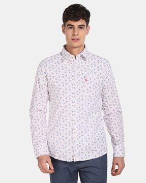 printed casual shirt with patch pocket