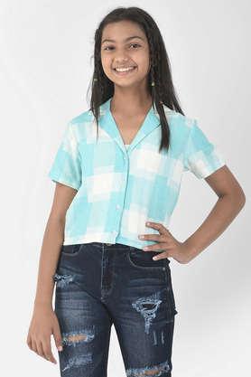 printed casual wear cropped girl's shirt - turquoise
