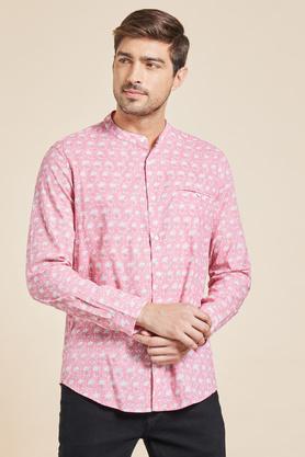 printed chambray slim fit men's shirt - pink