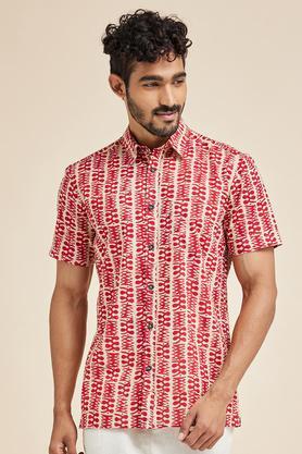 printed chambray slim fit men's shirt - red