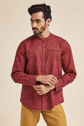 printed chambray slim fit men's shirt - red