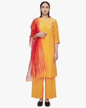 printed chanderi straight kurta with palazzos