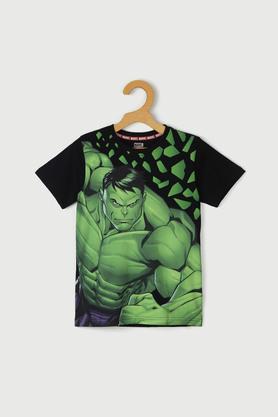 printed character cotton round neck boys t-shirt - black