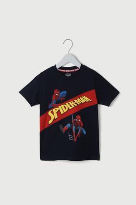 printed character cotton round neck boys t-shirt - navy