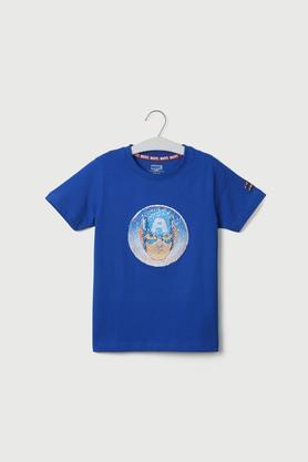 printed character cotton round neck boys t-shirt - royal blue